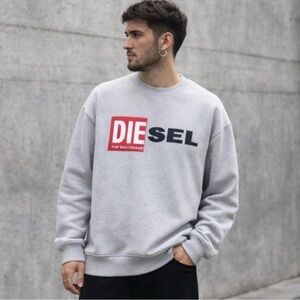 Diesel Logo Crewneck Oversized Sweatshirt Heather Gray Mens Small Women’s XL